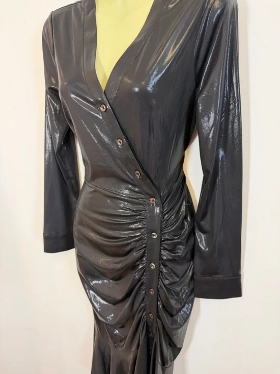 Current Air Shiny Black Long Sleeve Midi Dress - Picture 4 of 5